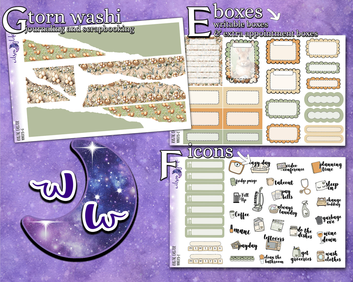 Rustic Easter full weekly sticker kit, HOBONICHI COUSIN format, a la carte and bundle options. WW613