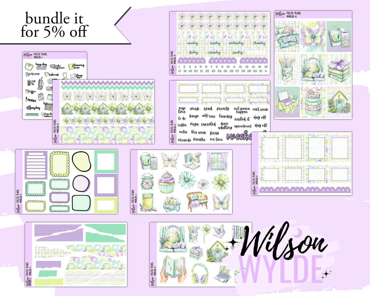 Pastel Plans weekly sticker kit, STANDARD VERTICAL format, a la carte and bundle options. WW1028