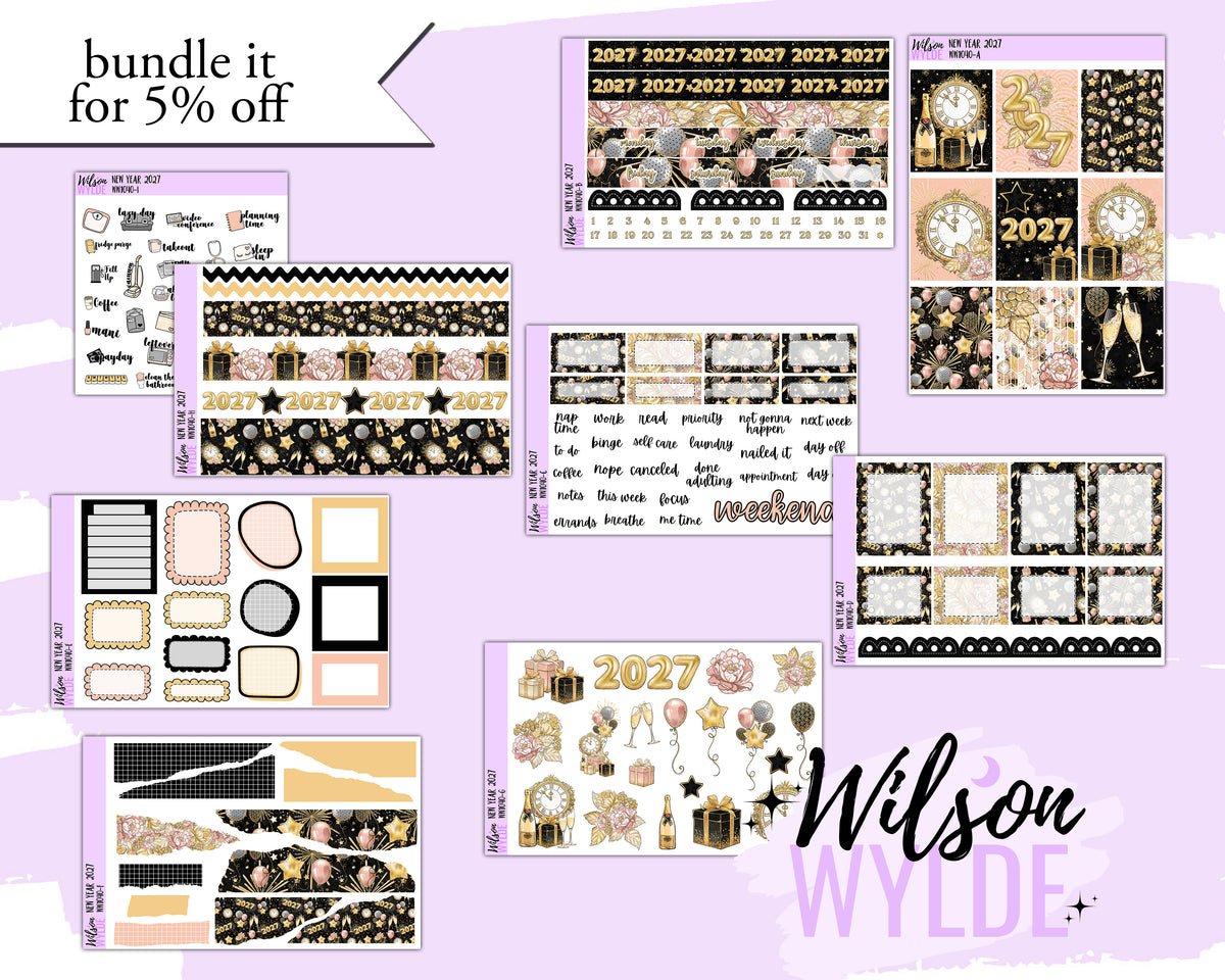 New Year 2027 weekly sticker kit, HOBONICHI COUSIN format, a la carte and bundle options. WW1040
