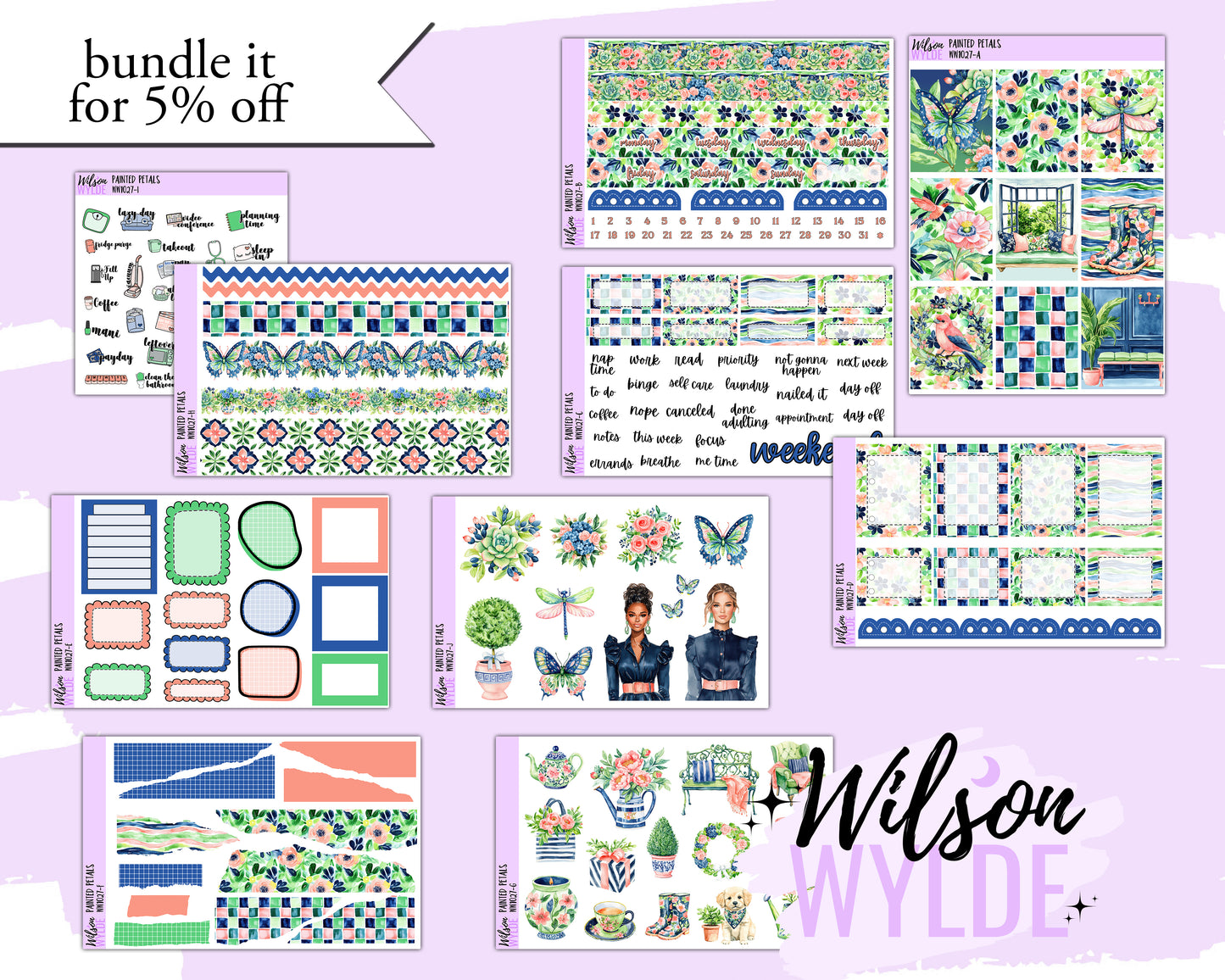 Painted Petals weekly sticker kit, STANDARD VERTICAL format, a la carte and bundle options. WW1027