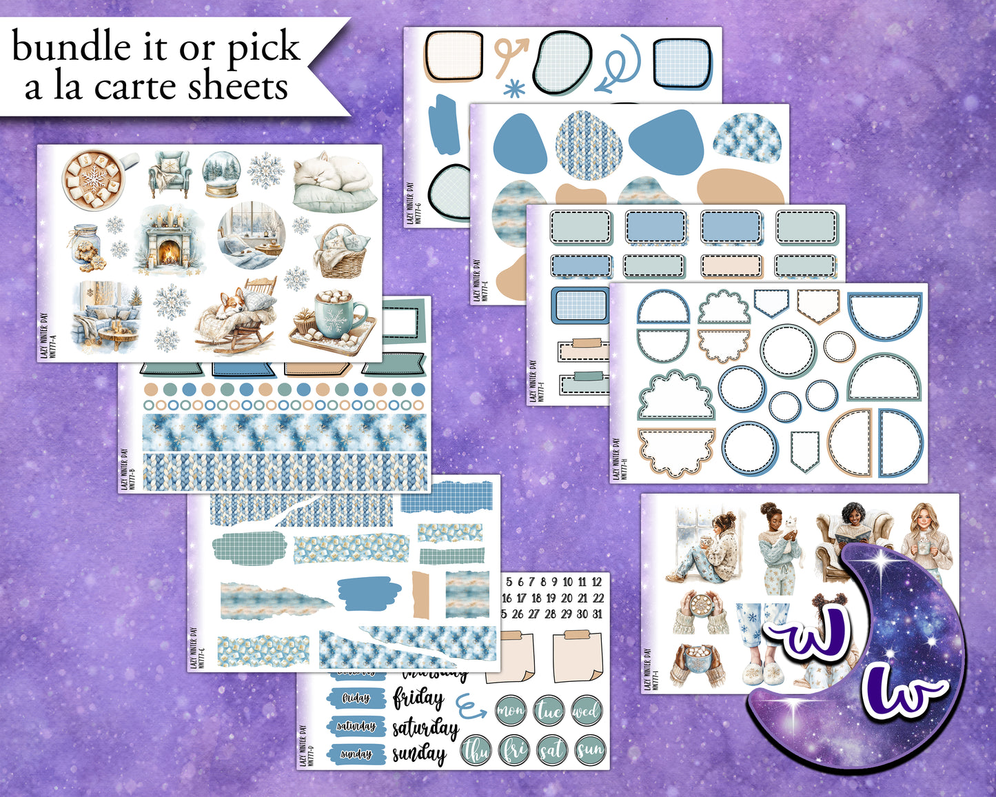 Lazy Winter Day journaling sticker kit, northern lights, a la carte and bundle options. WW777