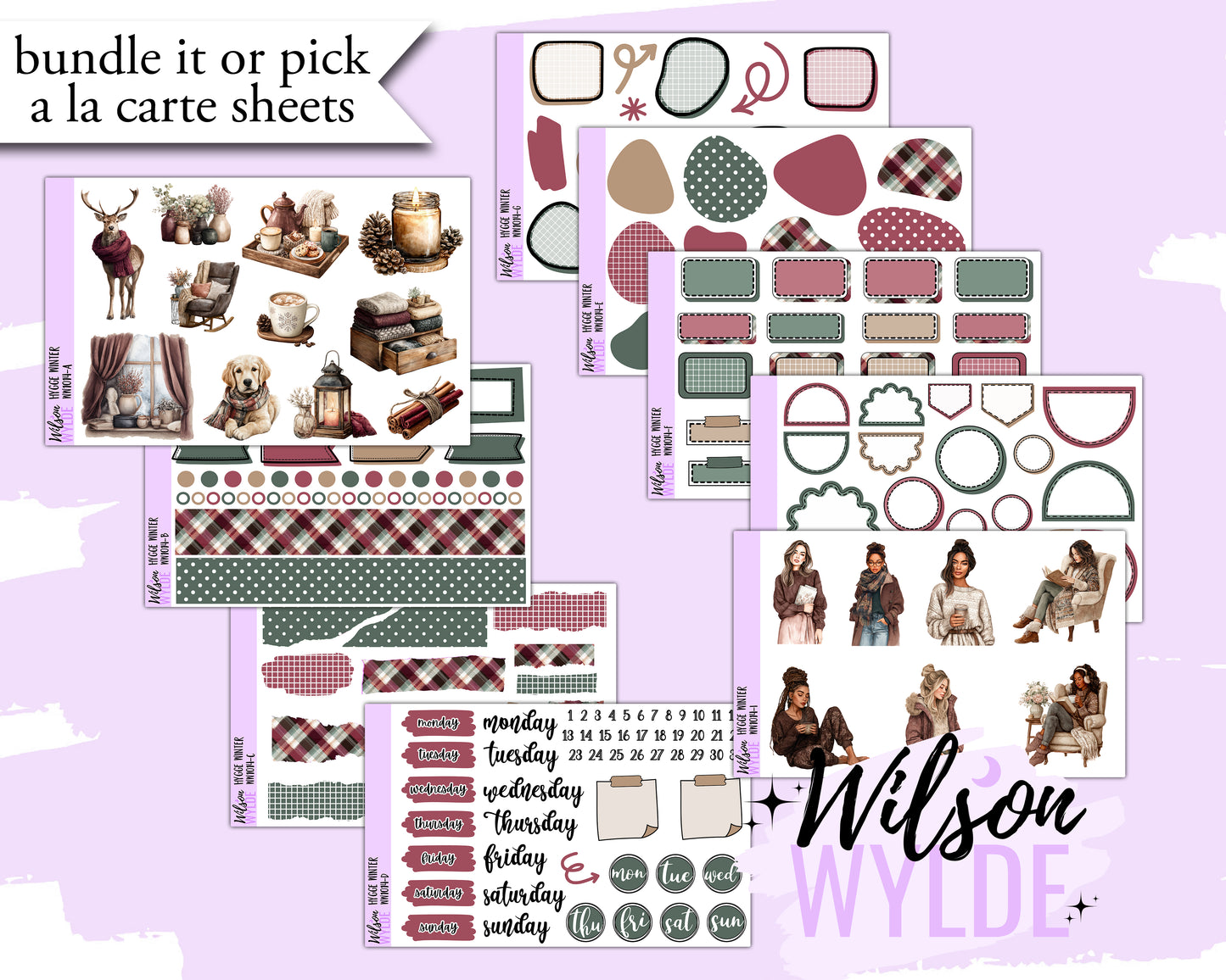 Hygge Winter journaling sticker kit, a la carte and bundle options. WW1014