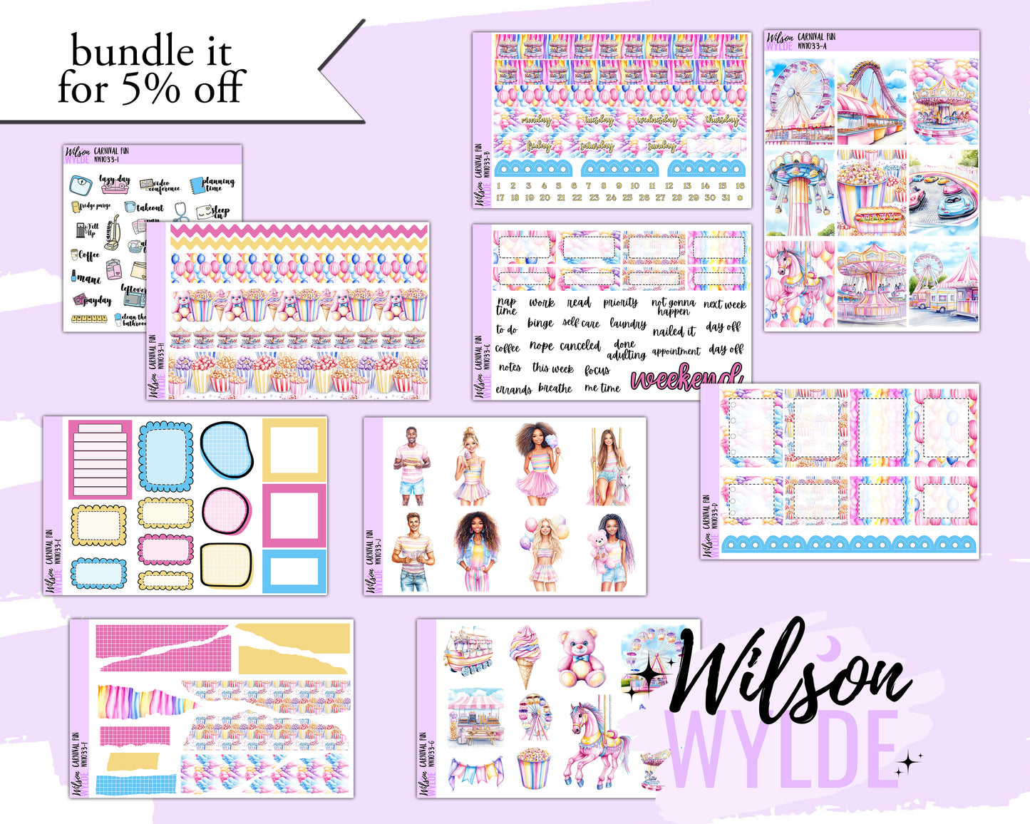 Carnival Fun weekly sticker kit, STANDARD VERTICAL format, a la carte and bundle options. WW1033