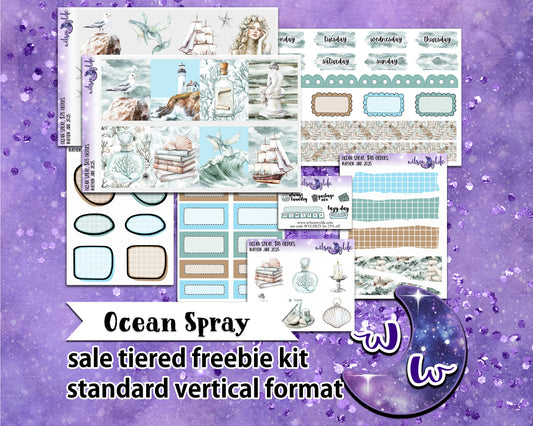 Ocean Spray, tiered freebie kit, standard vertical format. 8 planner sticker sheets, includes deco, full and appointment boxes.