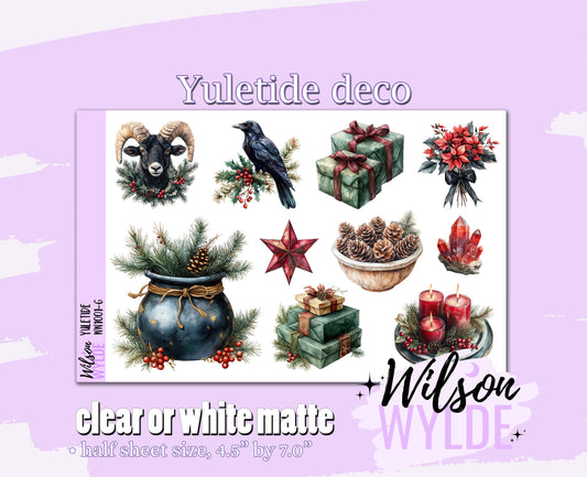 Yuletide deco planner stickers, Matte or frosted clear. WW1001