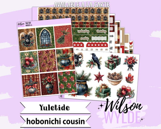 Yuletide weekly sticker kit, HOBONICHI COUSIN format, a la carte and bundle options. WW1001