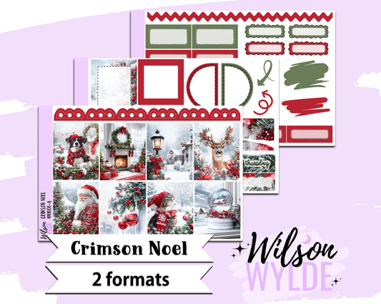 Crimson Noel mini weekly sticker kit, Cousin or Standard Vertical format, a la carte and bundle options. WW1006