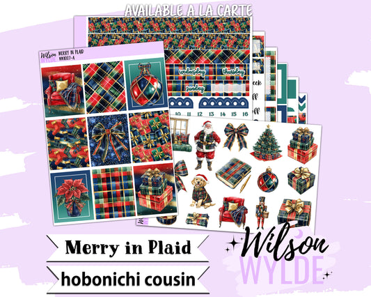 Merry in Plaid weekly sticker kit, HOBONICHI COUSIN format, a la carte and bundle options. WW1007