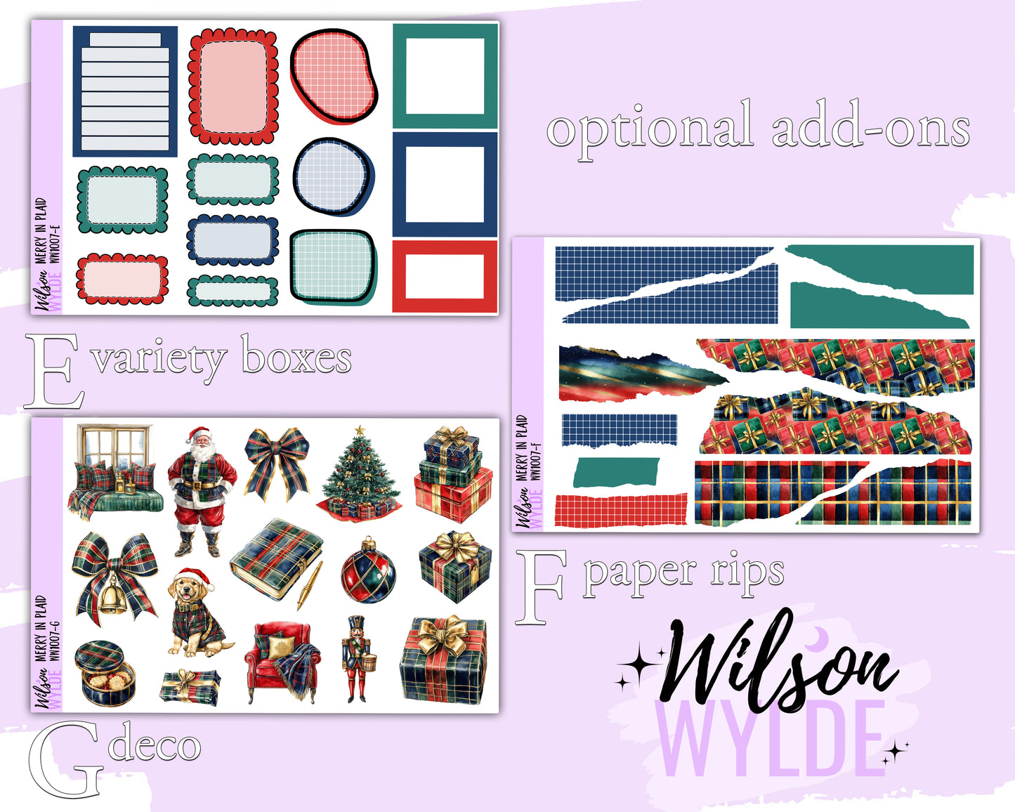 Merry in Plaid weekly sticker kit, HOBONICHI COUSIN format, a la carte and bundle options. WW1007