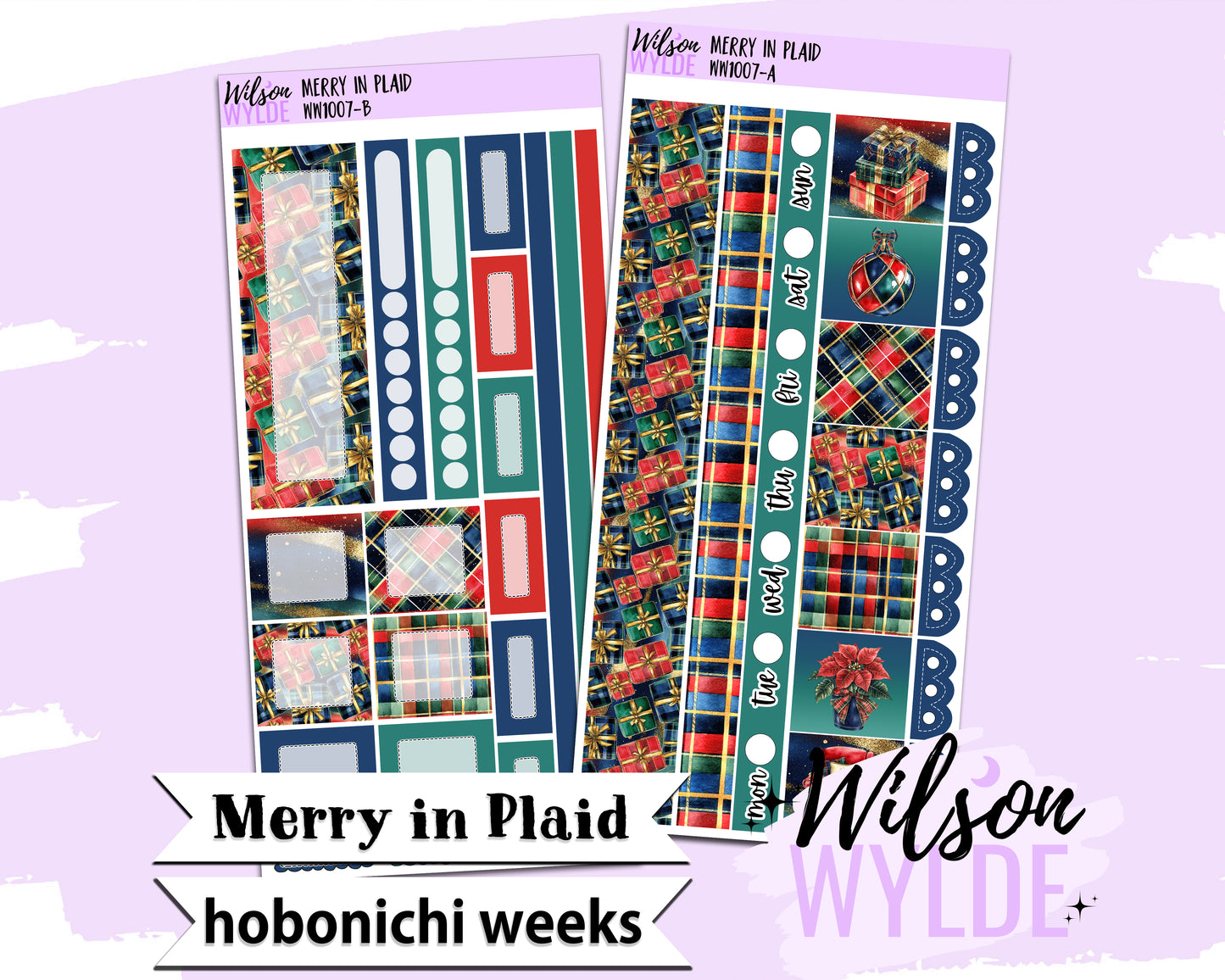 Merry in Plaid weekly sticker kit, HOBONICHI WEEKS format, a la carte and bundle options. WW1007