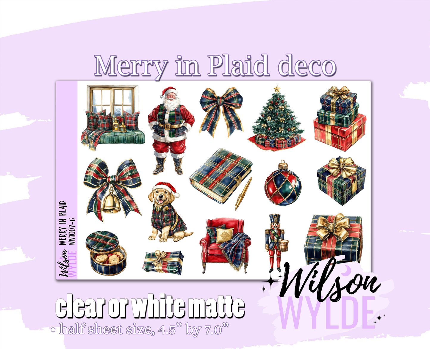 Merry in Plaid deco planner stickers, Matte or frosted clear. WW1007