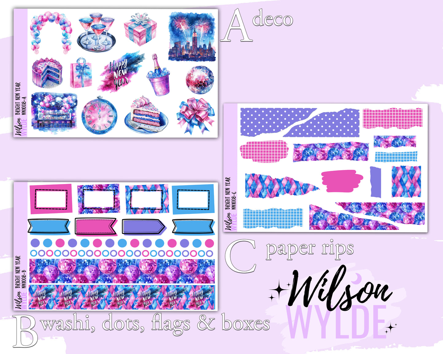 Bright New Year journaling sticker kit, a la carte and bundle options. WW1008