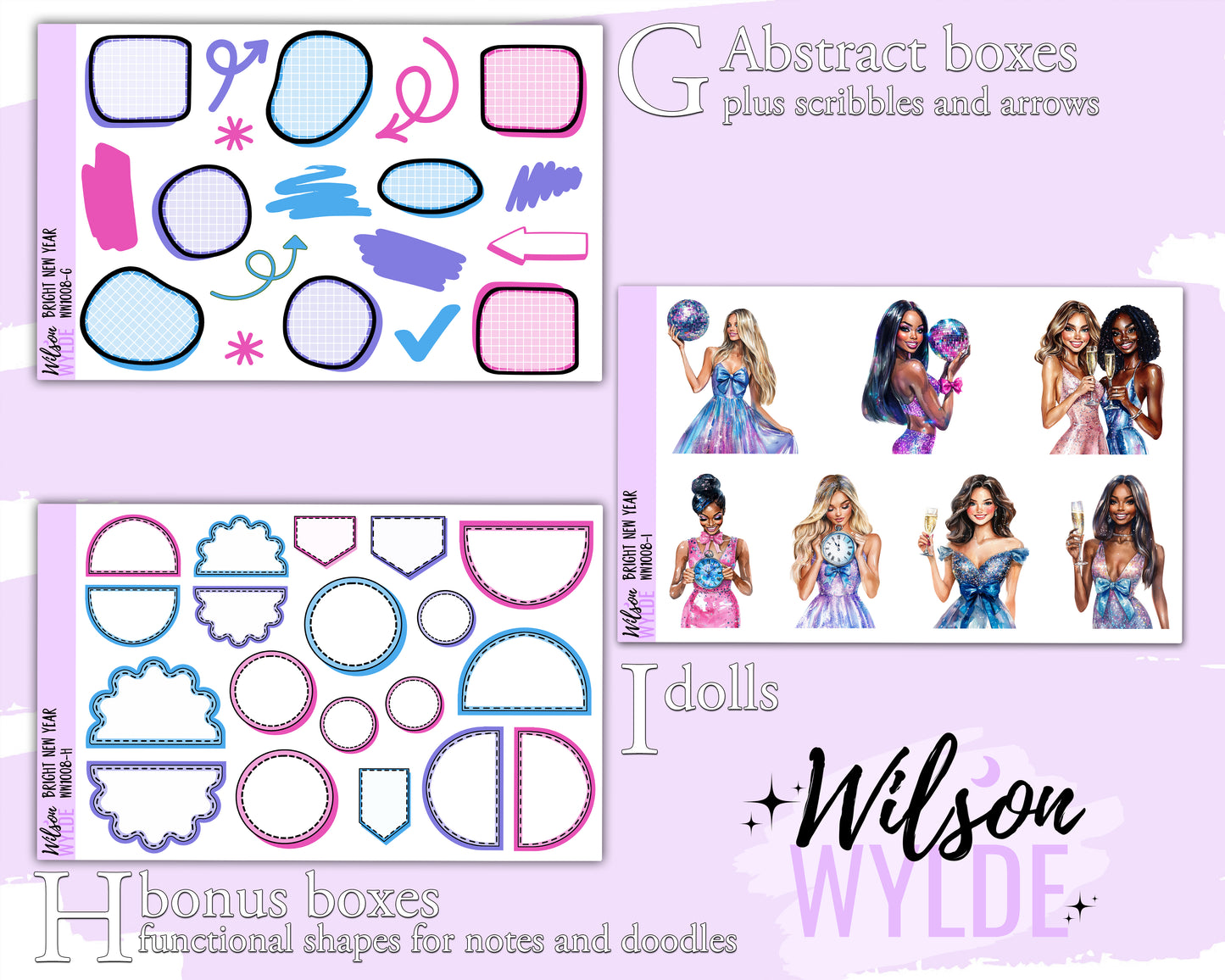 Bright New Year journaling sticker kit, a la carte and bundle options. WW1008