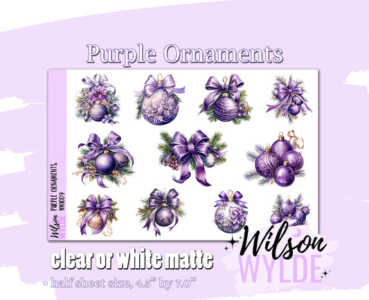 Purple Ornaments deco planner stickers, Matte or frosted clear. WW1009