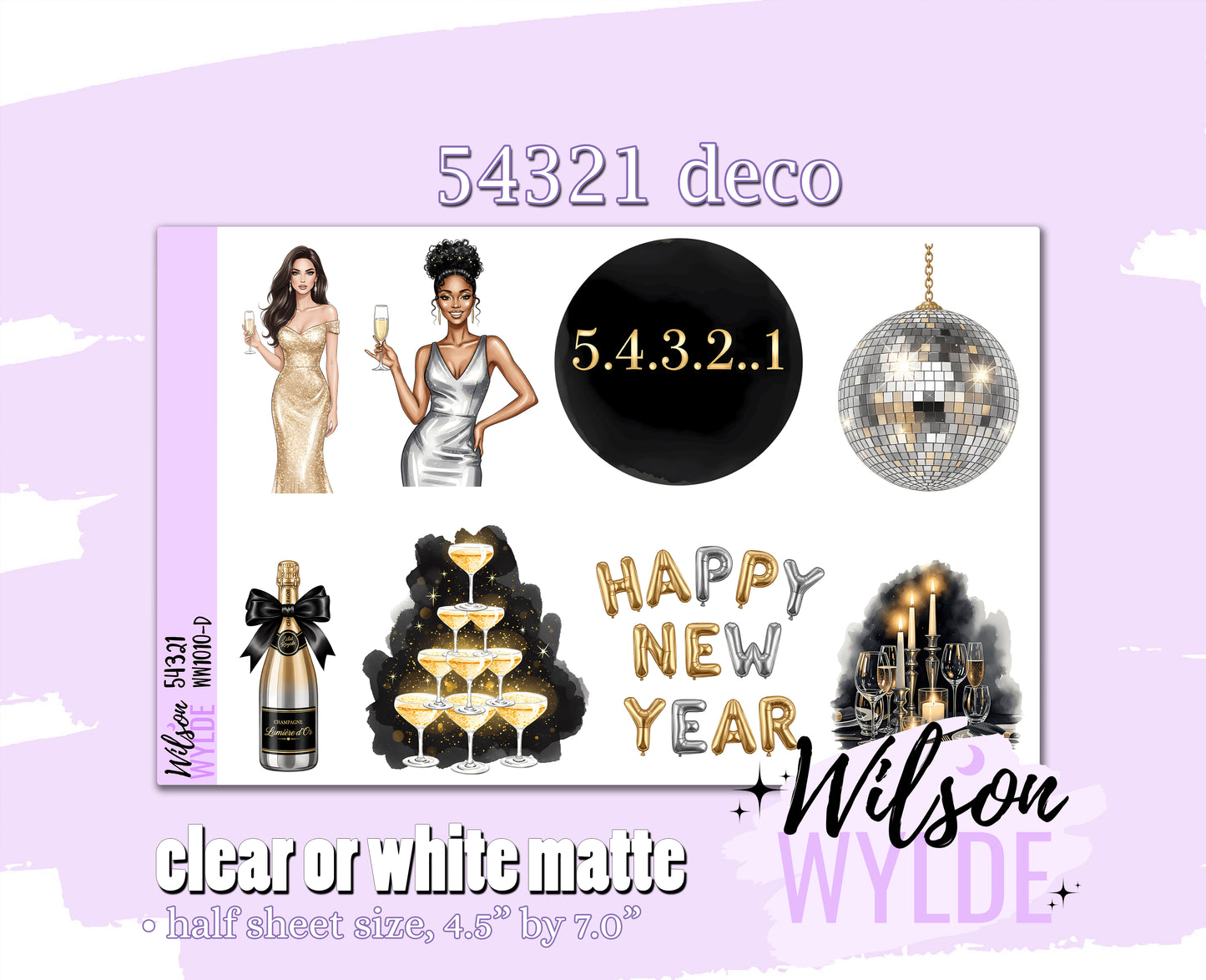 54321 New Year's eve mini weekly sticker kit, Cousin or Standard Vertical format, a la carte and bundle options. WW1010