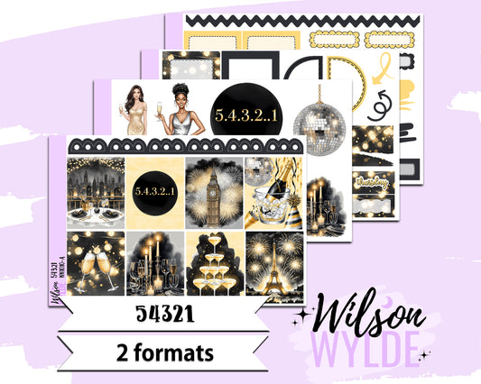 54321 New Year's eve mini weekly sticker kit, Cousin or Standard Vertical format, a la carte and bundle options. WW1010