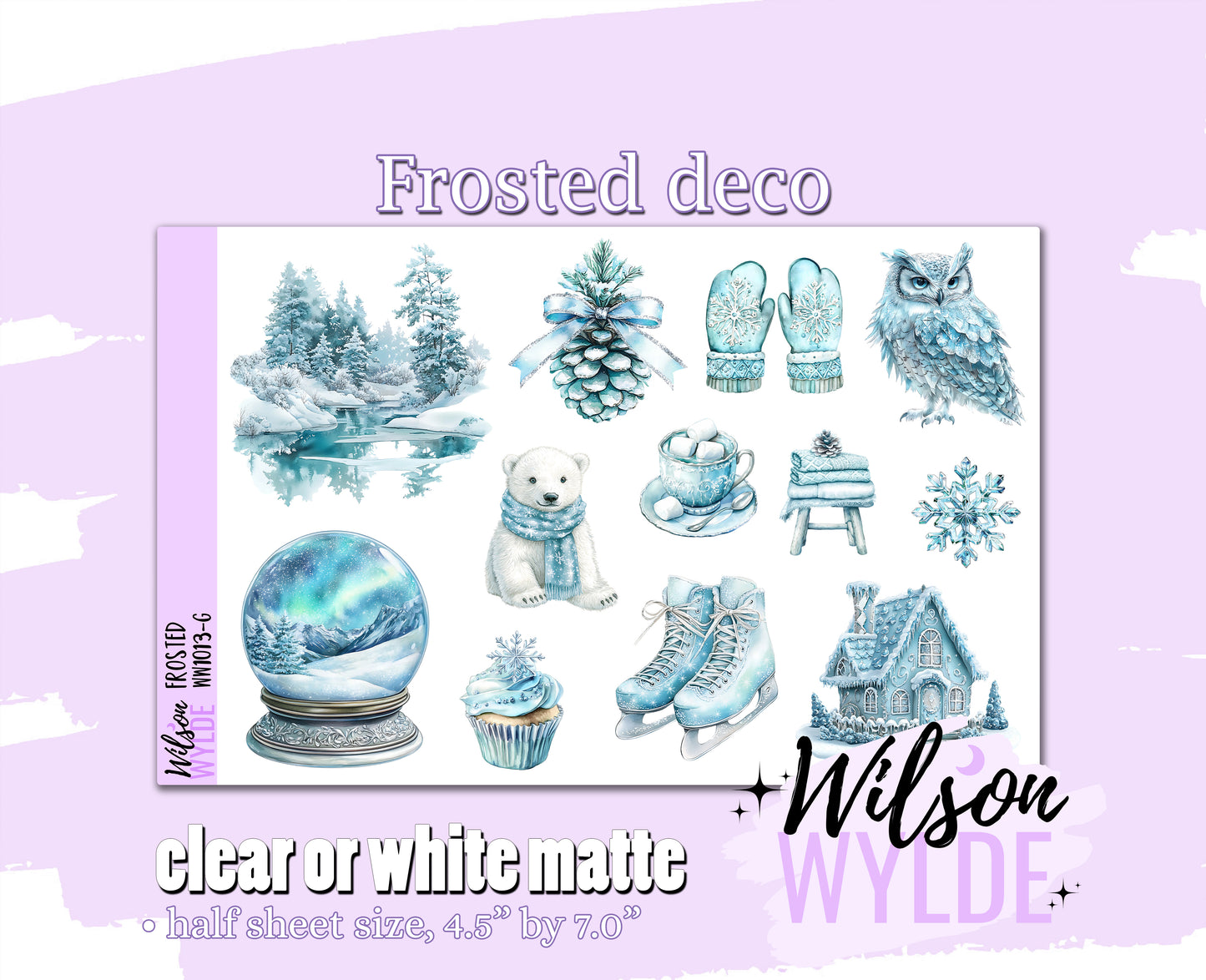 Frosted deco planner stickers, Matte or frosted clear. WW1013