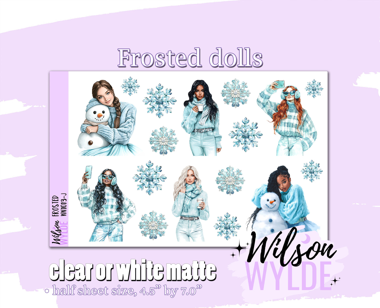 Frosted dolls deco planner stickers, Matte or frosted clear. WW1013