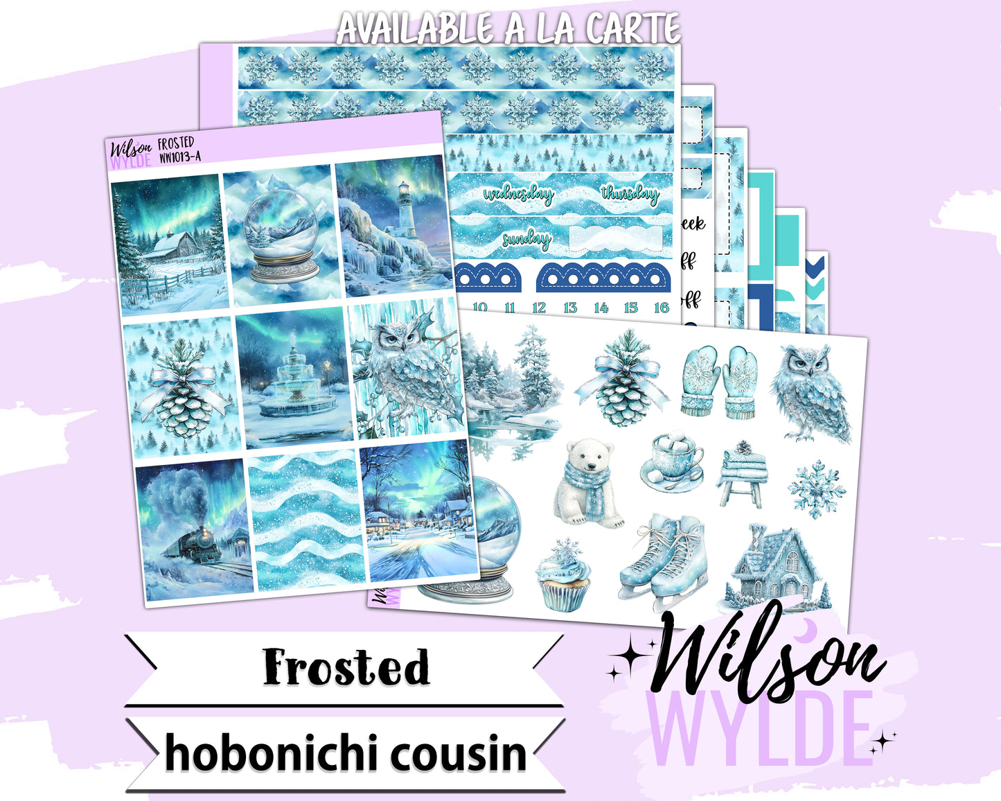 Frosted weekly sticker kit, HOBONICHI COUSIN format, a la carte and bundle options. WW1013