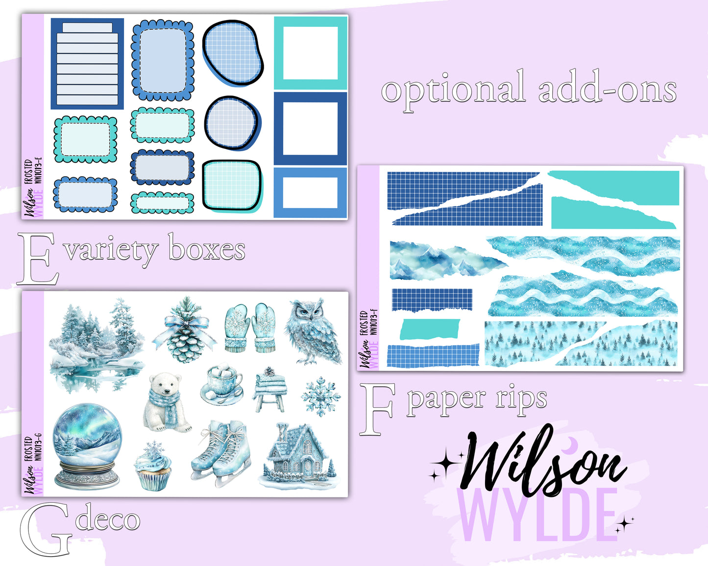 Frosted weekly sticker kit, HOBONICHI COUSIN format, a la carte and bundle options. WW1013