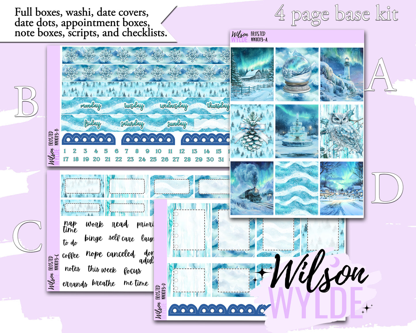 Frosted weekly sticker kit, HOBONICHI COUSIN format, a la carte and bundle options. WW1013
