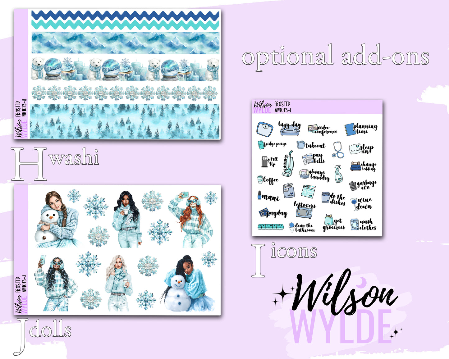 Frosted weekly sticker kit, HOBONICHI COUSIN format, a la carte and bundle options. WW1013