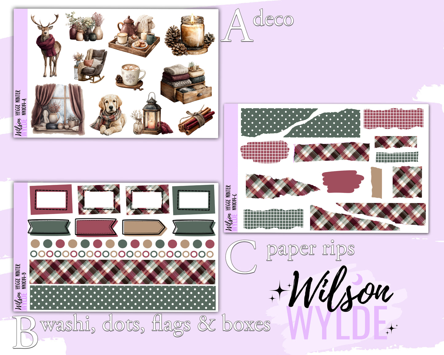 Hygge Winter journaling sticker kit, a la carte and bundle options. WW1014