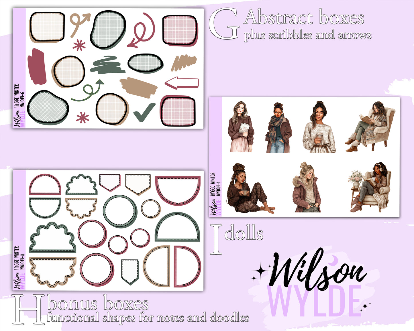 Hygge Winter journaling sticker kit, a la carte and bundle options. WW1014