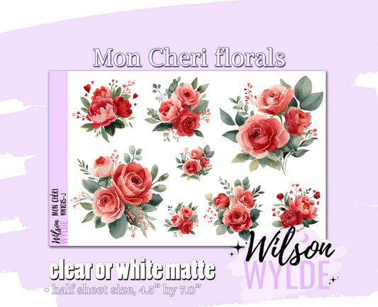 Mon Cheri florals deco planner stickers, Matte or frosted clear. WW1015