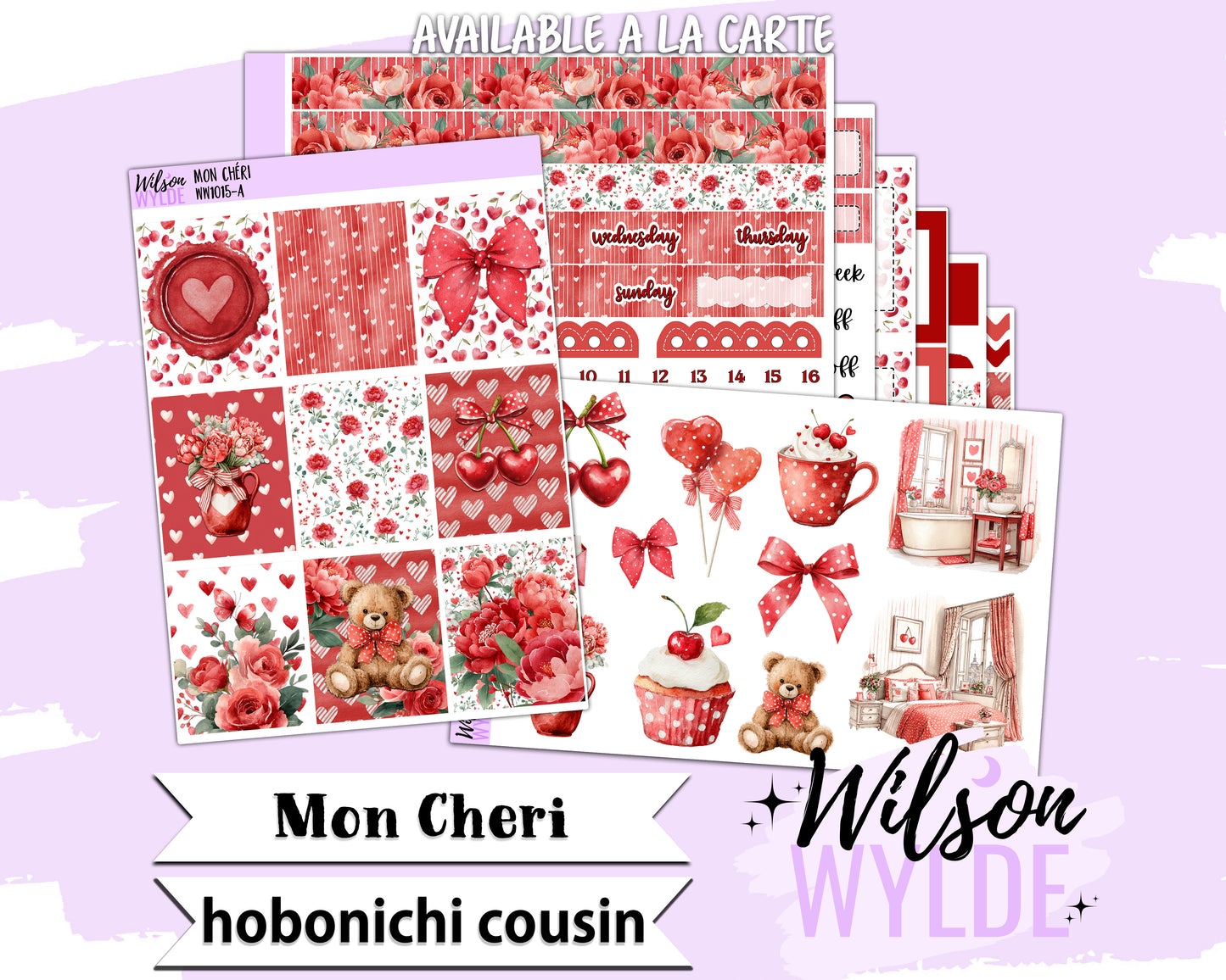 Mon Cheri weekly sticker kit, HOBONICHI COUSIN format, a la carte and bundle options. WW1015