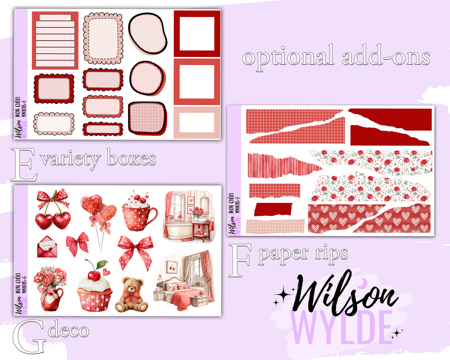 Mon Cheri weekly sticker kit, HOBONICHI COUSIN format, a la carte and bundle options. WW1015