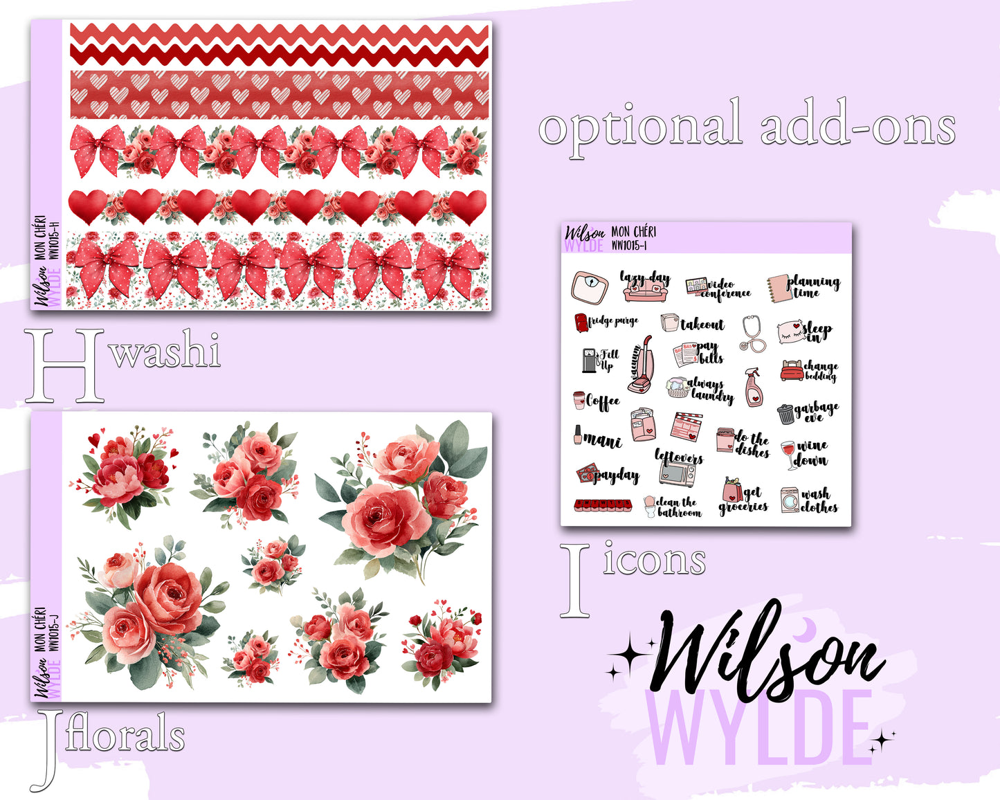 Mon Cheri weekly sticker kit, HOBONICHI COUSIN format, a la carte and bundle options. WW1015