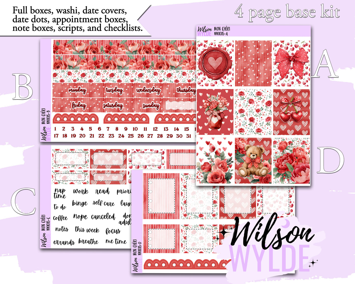 Mon Cheri weekly sticker kit, HOBONICHI COUSIN format, a la carte and bundle options. WW1015