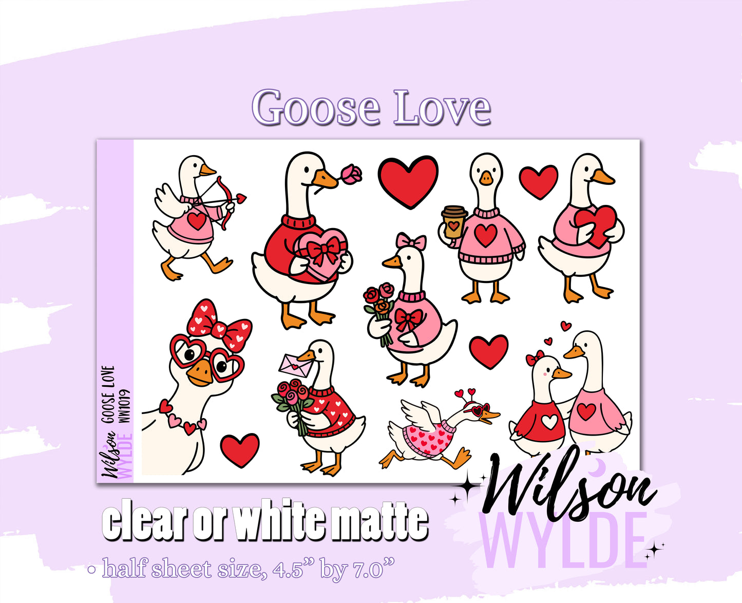 Goose Love planner stickers, Matte or frosted clear. WW1019
