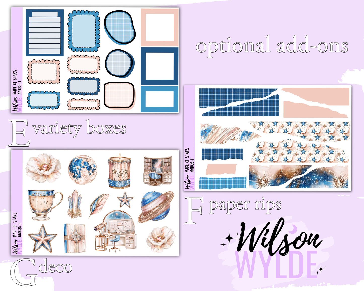 Made of Stars weekly sticker kit, HOBONICHI COUSIN format, a la carte and bundle options. WW1026