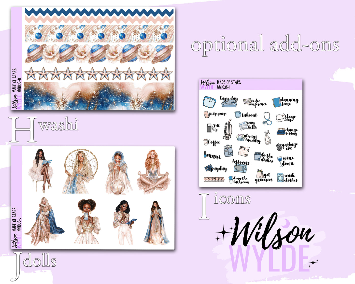 Made of Stars weekly sticker kit, HOBONICHI COUSIN format, a la carte and bundle options. WW1026