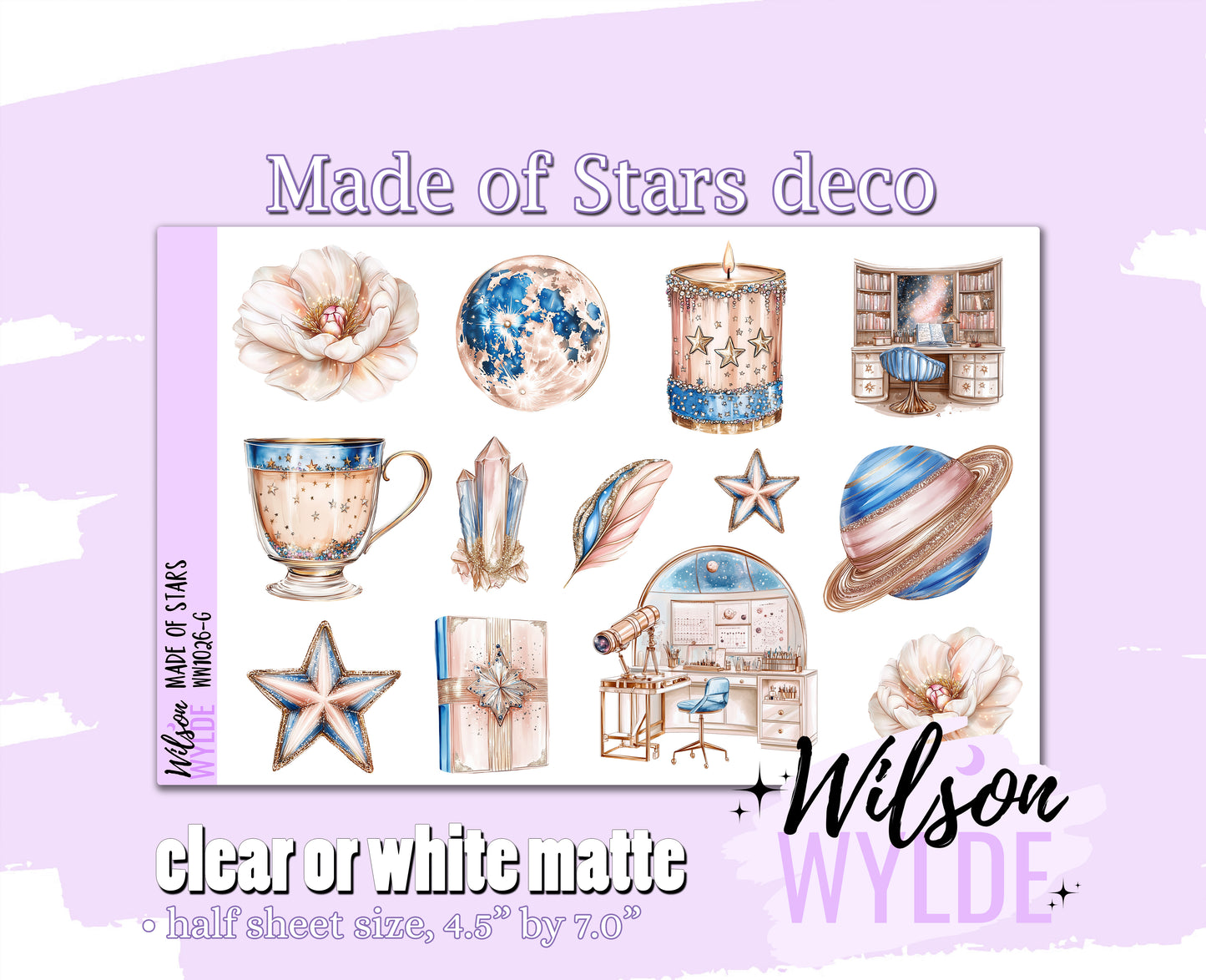 Made of Stars deco planner stickers, Matte or frosted clear. WW1026
