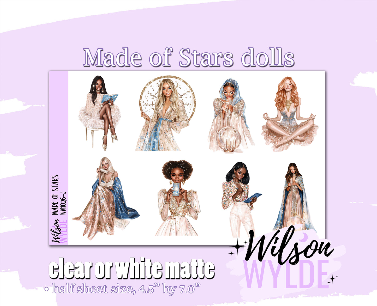 Made of Stars dolls deco planner stickers, Matte or frosted clear. WW1026