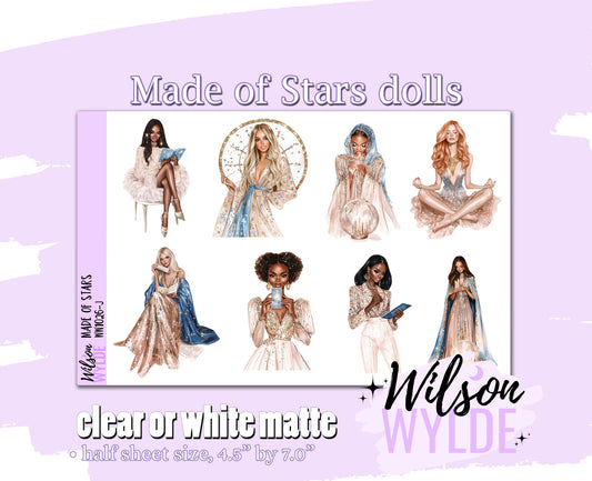 Made of Stars dolls deco planner stickers, Matte or frosted clear. WW1026