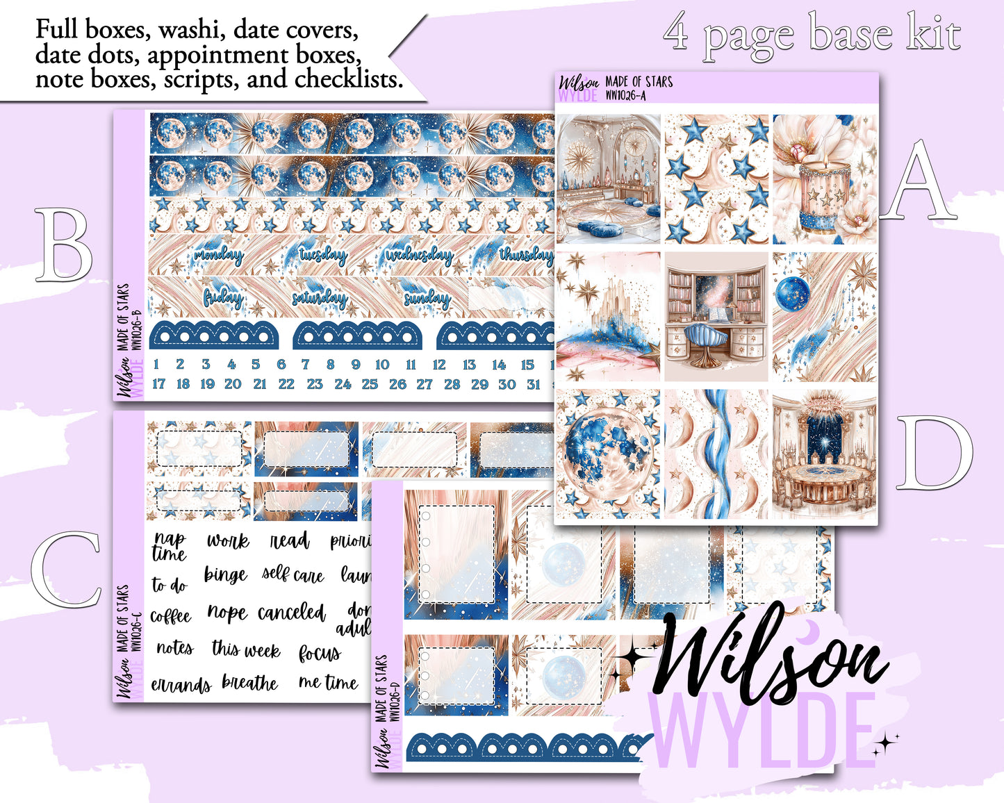 Made of Stars weekly sticker kit, HOBONICHI COUSIN format, a la carte and bundle options. WW1026