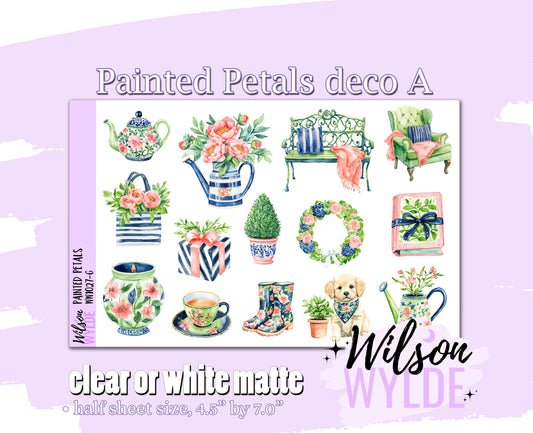 Painted Petals deco A planner stickers, Matte or frosted clear. WW1027