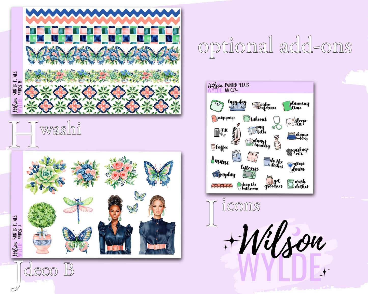 Painted Petals weekly sticker kit, STANDARD VERTICAL format, a la carte and bundle options. WW1027