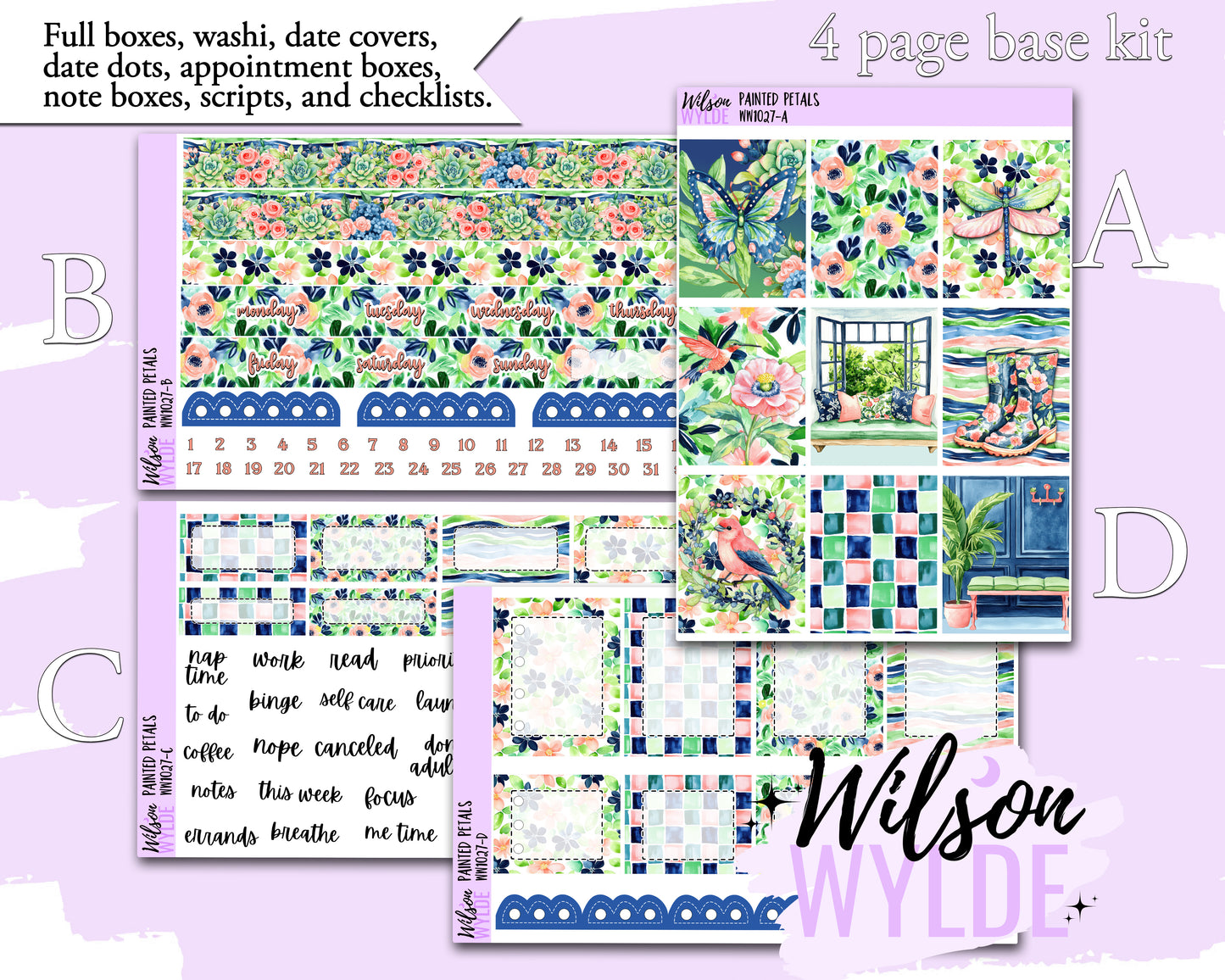 Painted Petals weekly sticker kit, STANDARD VERTICAL format, a la carte and bundle options. WW1027