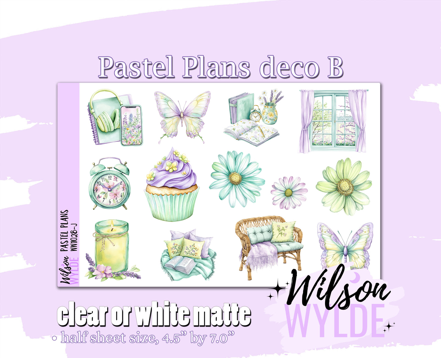 Pastel Plans deco B planner stickers, Matte or frosted clear. WW1028