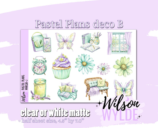 Pastel Plans deco B planner stickers, Matte or frosted clear. WW1028