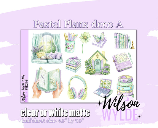 Pastel Plans deco A planner stickers, Matte or frosted clear. WW1028