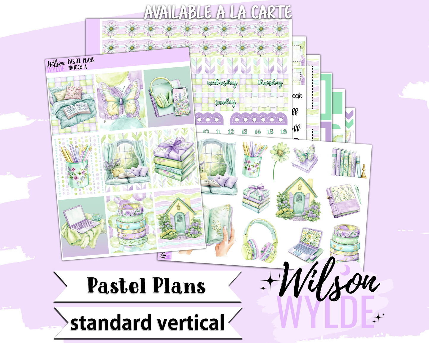 Pastel Plans weekly sticker kit, STANDARD VERTICAL format, a la carte and bundle options. WW1028