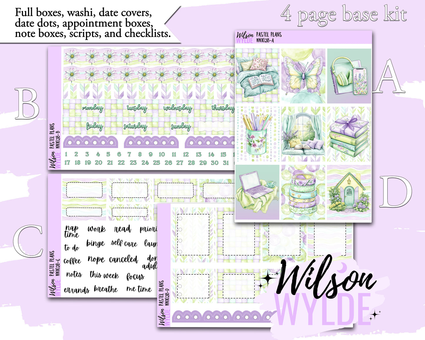 Pastel Plans weekly sticker kit, STANDARD VERTICAL format, a la carte and bundle options. WW1028