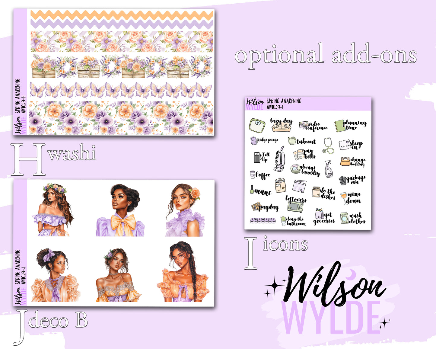 Spring Awakening weekly sticker kit, STANDARD VERTICAL format, a la carte and bundle options. WW1029