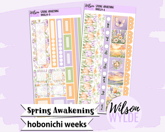 Spring Awakening weekly sticker kit, HOBONICHI WEEKS format, a la carte and bundle options. WW1029